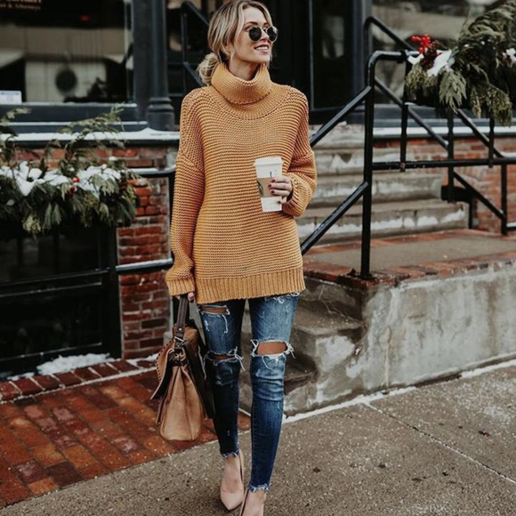 Cozy Gold Turtleneck Sweater - Picture 4 of 7